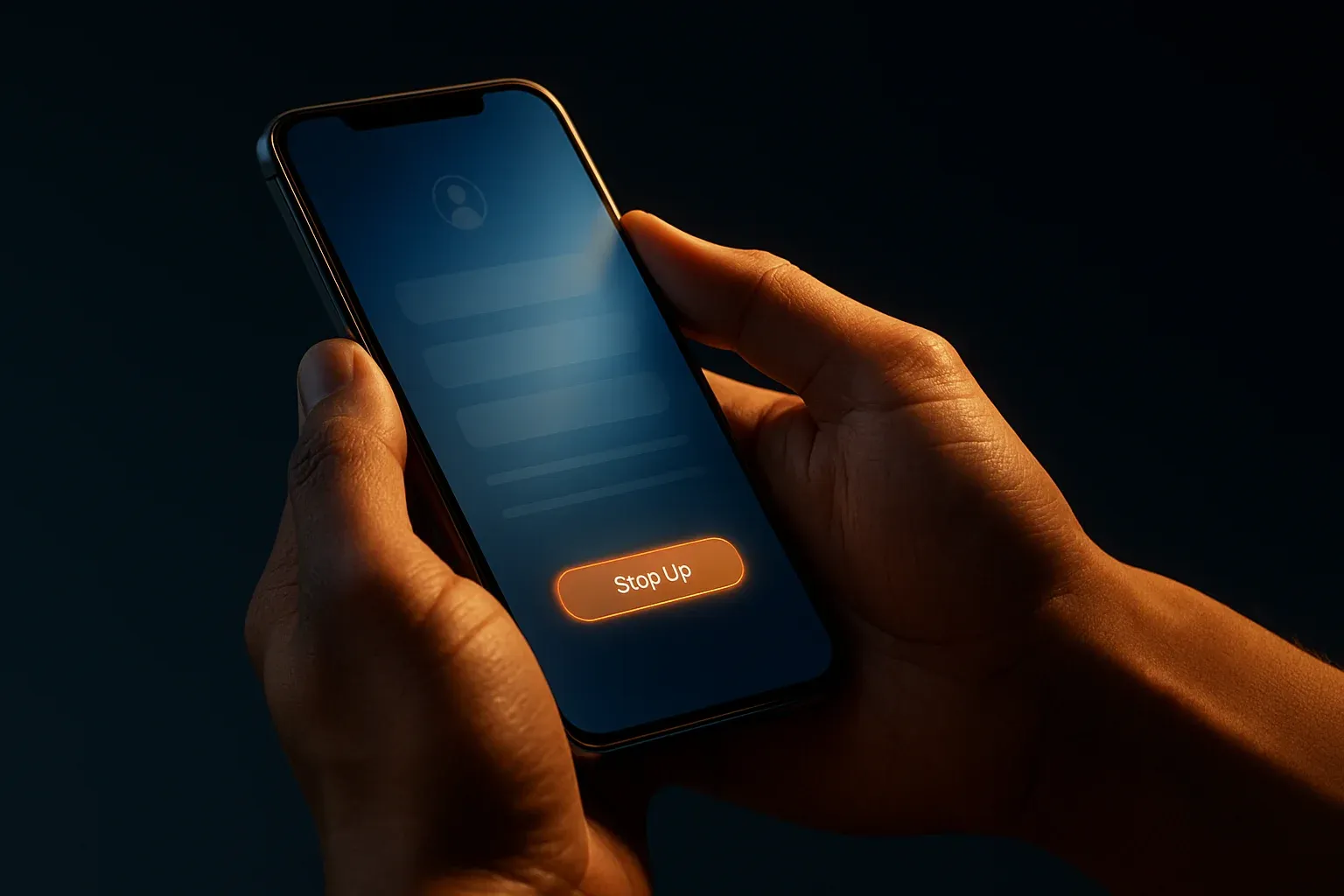 Filipino man's hands holding smartphone with glowing registration interface