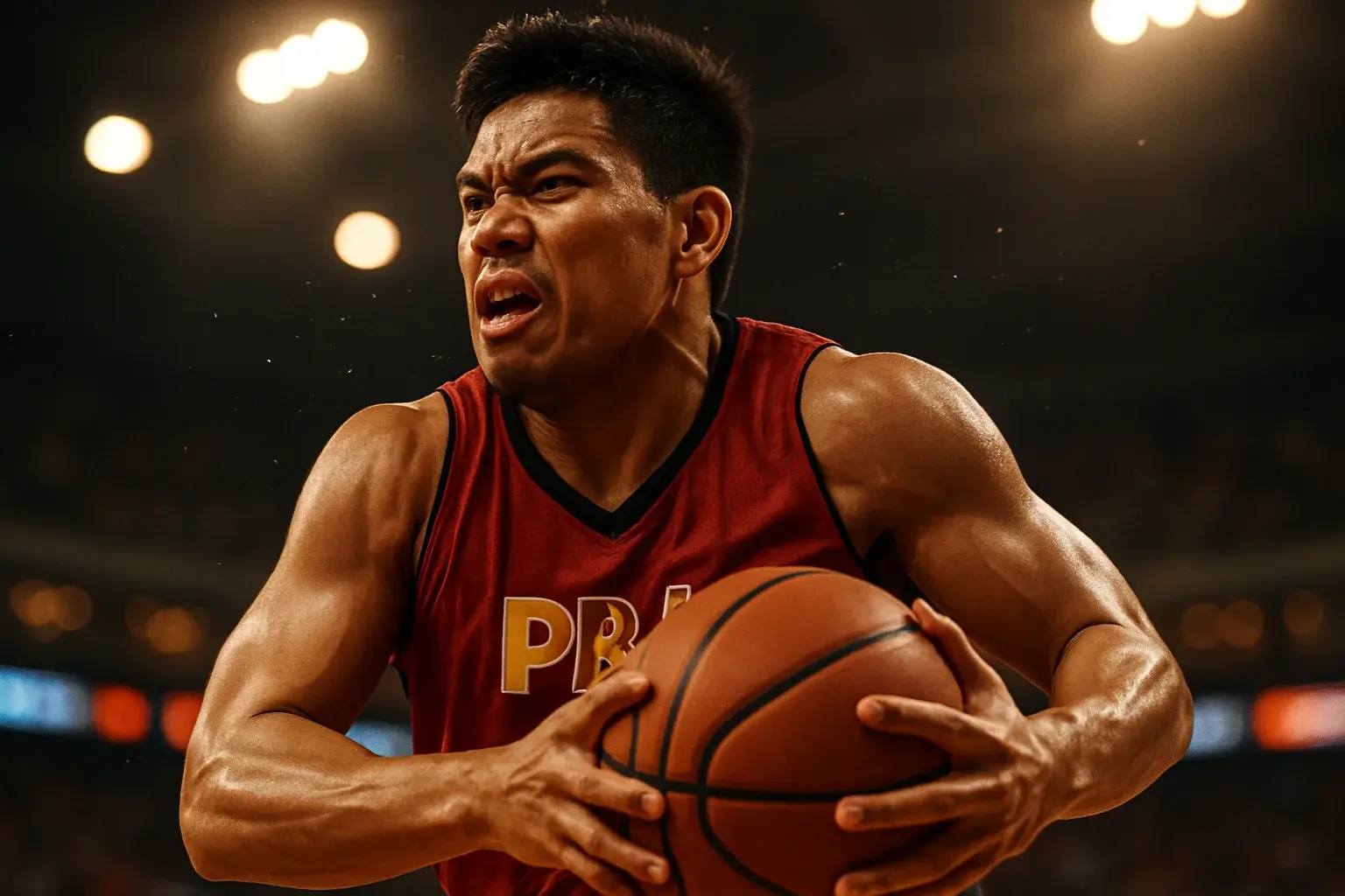 Filipino PBA basketball player driving mid-air toward the basket